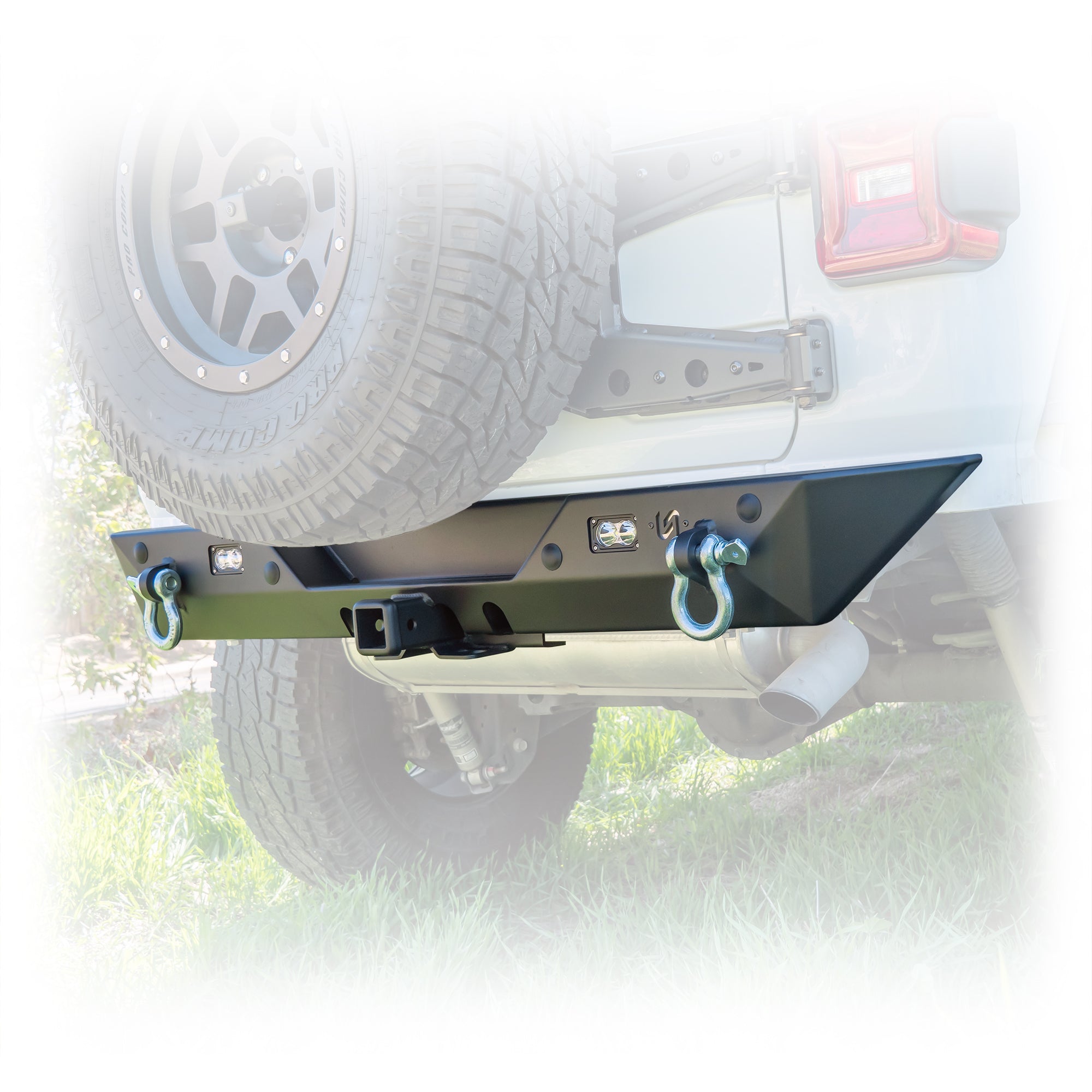 Jeep Wrangler JL Rear Bumper with LED Pod Lights & Hitch Receiver – Minimalist | 2018–2026