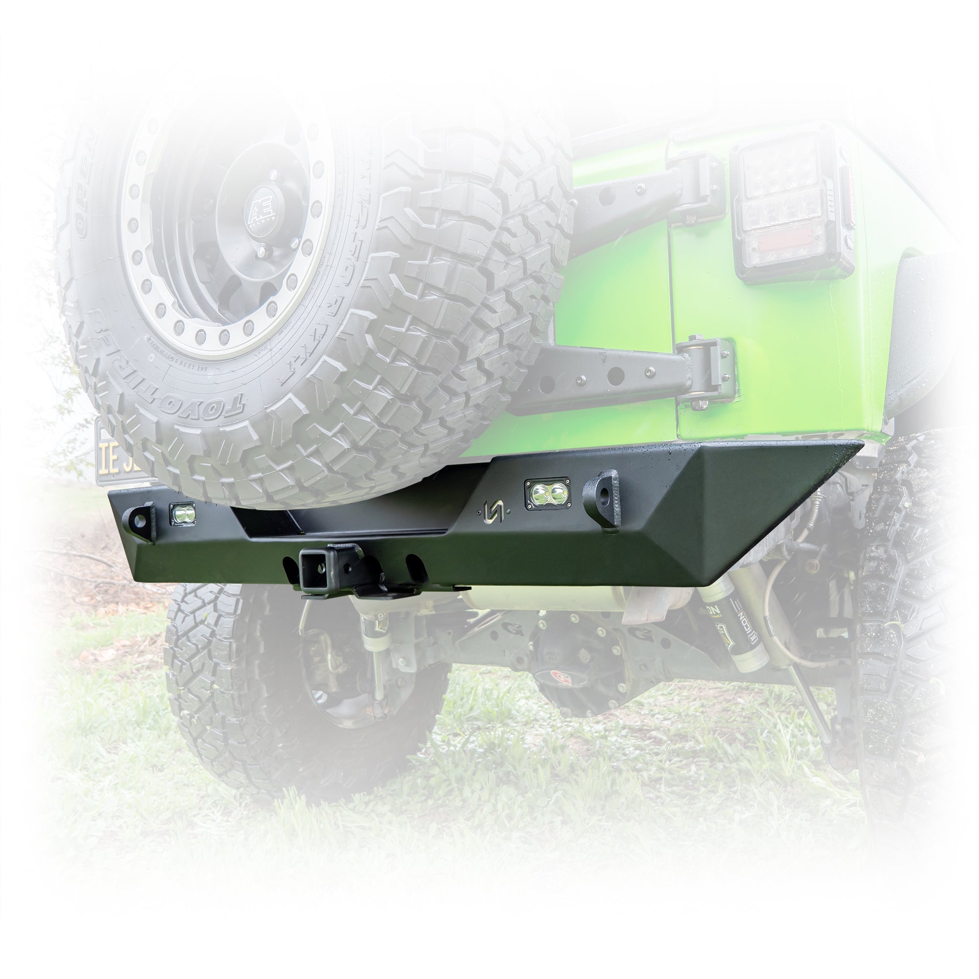 Jeep Wrangler JK Rear Bumper with LED Pod Lights & Hitch Receiver | 2007–2018