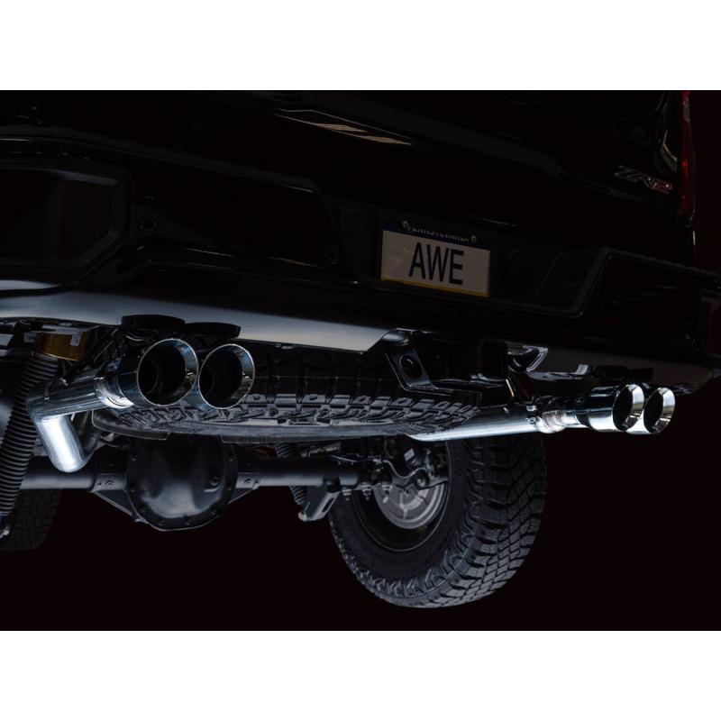 AWE Tuning 22-23 GMC Sierra 1500 AT4X 6.2L 0FG Catback Split Dual (Flat Bumper) - Chrome Silver Tips