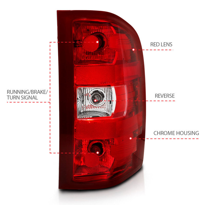 ANZO 2007-2013 Chevy Silverado Taillight Red/Clear Lens (OE Replacement)