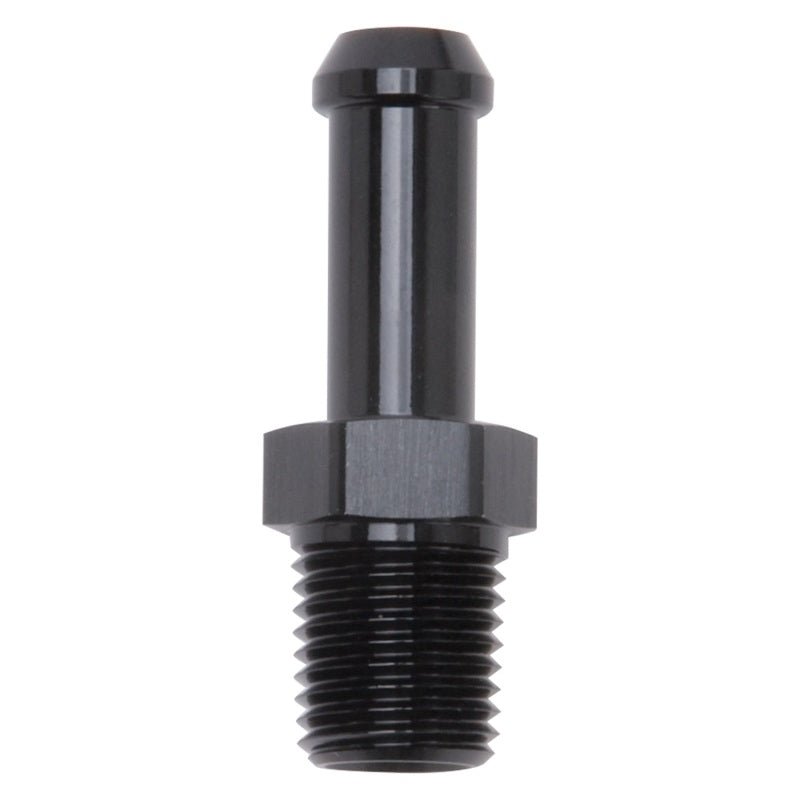 Edelbrock Hose End Straight 1/4In NPT to 3/8In Barb Black Anodize-SR1 Performance