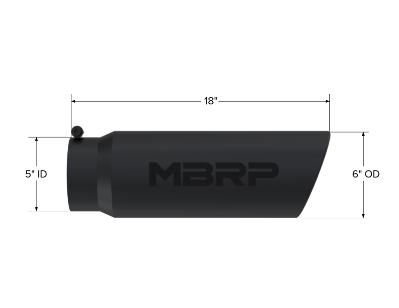 MBRP Universal Tip 6in OD Angled Rolled End 5in Inlet 18in Lgth Black Finish Exhaust-SR1 Performance