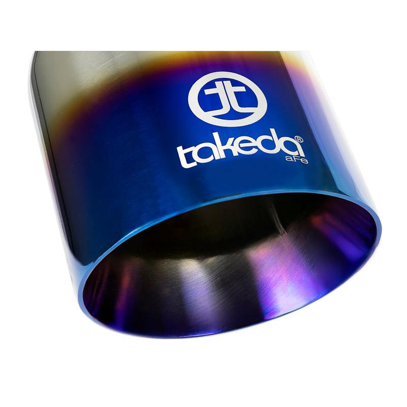aFe Takeda 304 Stainless Steel Clamp-On Exhaust Tip 2.5in Inlet / 4in Outlet - Blue Flame-SR1 Performance