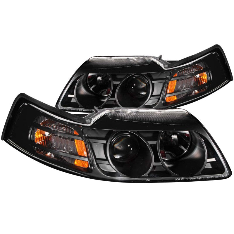 ANZO 1999-2004 Ford Mustang Projector Headlights Black-SR1 Performance