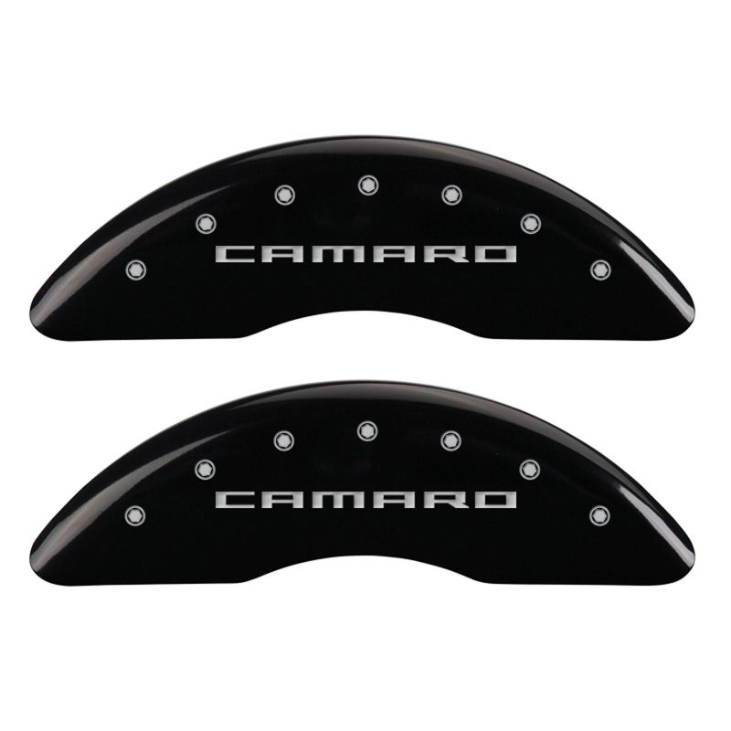 MGP 4 Caliper Covers Engraved Front & Rear Gen 5/Camaro Black finish silver ch