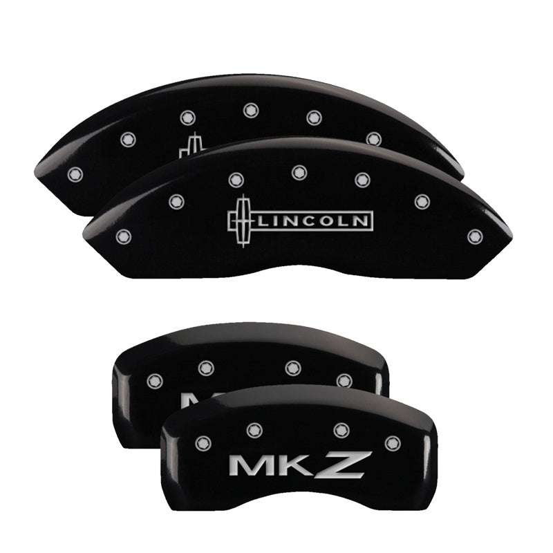 MGP Aluminum Caliper Covers for Lincoln MKZ and Zephyr * Black Finish with Silver Engraving (Part #36008SLCZBK)