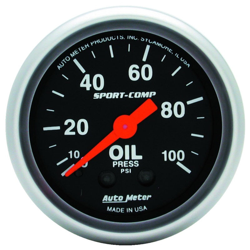Autometer Sport Comp 52mm Mechanical 0-100 PSI Oil Pressure Gauge-SR1 Performance