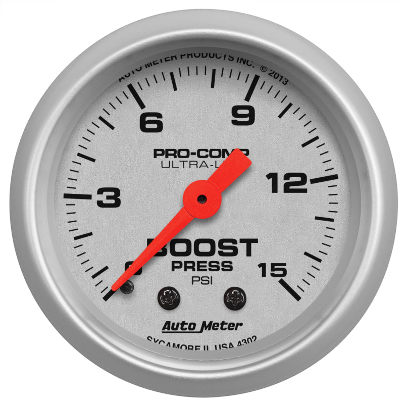 Autometer Ultra-Lite 52mm 0-15 PSI Mechanical Boost Gauge-SR1 Performance
