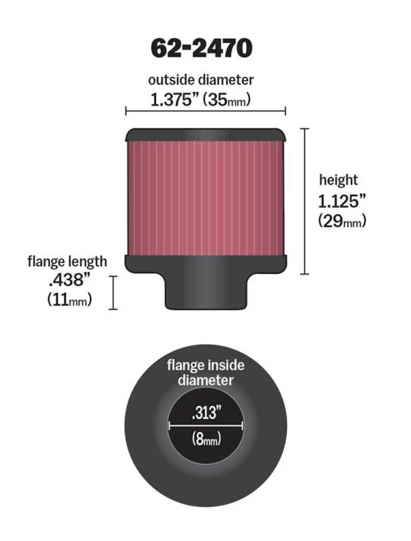 K&N .315/.431 Flange 1 3/8 inch OD 1.5 inch H Clamp On Crankcase Vent Filter-SR1 Performance