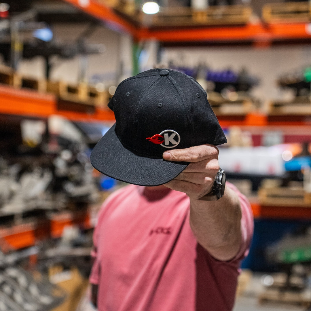Kooks Black Flexfit K-Flame Logo Hat - Flat Brim - LG/XL