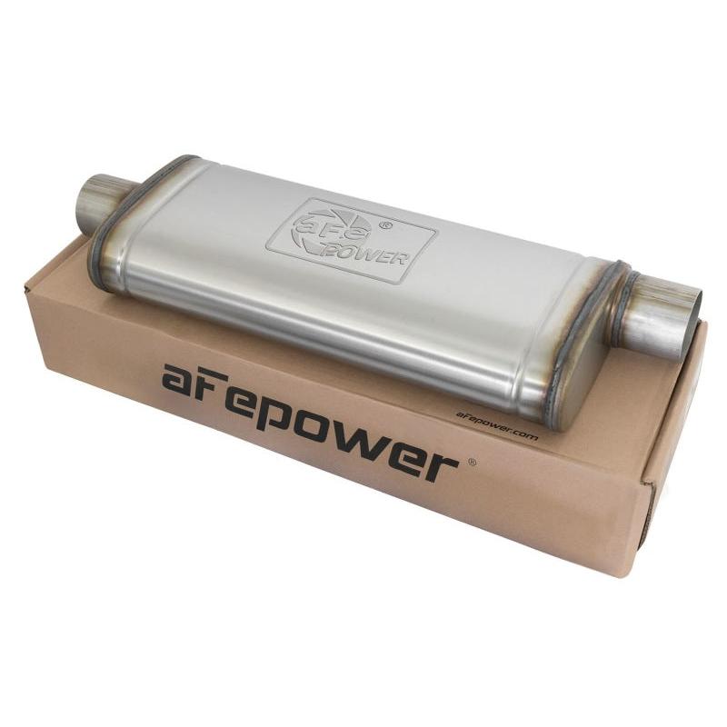 aFe MACHForce XP SS Muffler 3in Center Inlet / 3in Offset Outlet 22in L x 9in W x4in H Body-SR1 Performance