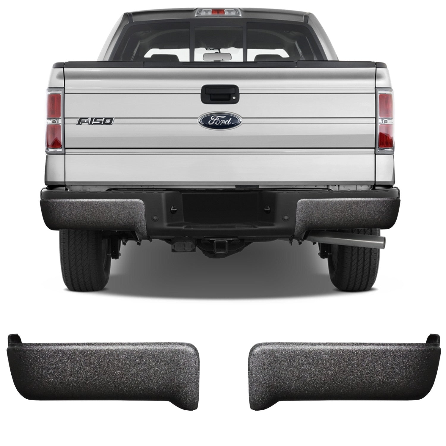 2009-2014 Ford F150 - Rear BUMPERSHELLZ™ - Truck Bumper Chrome Delete Caps