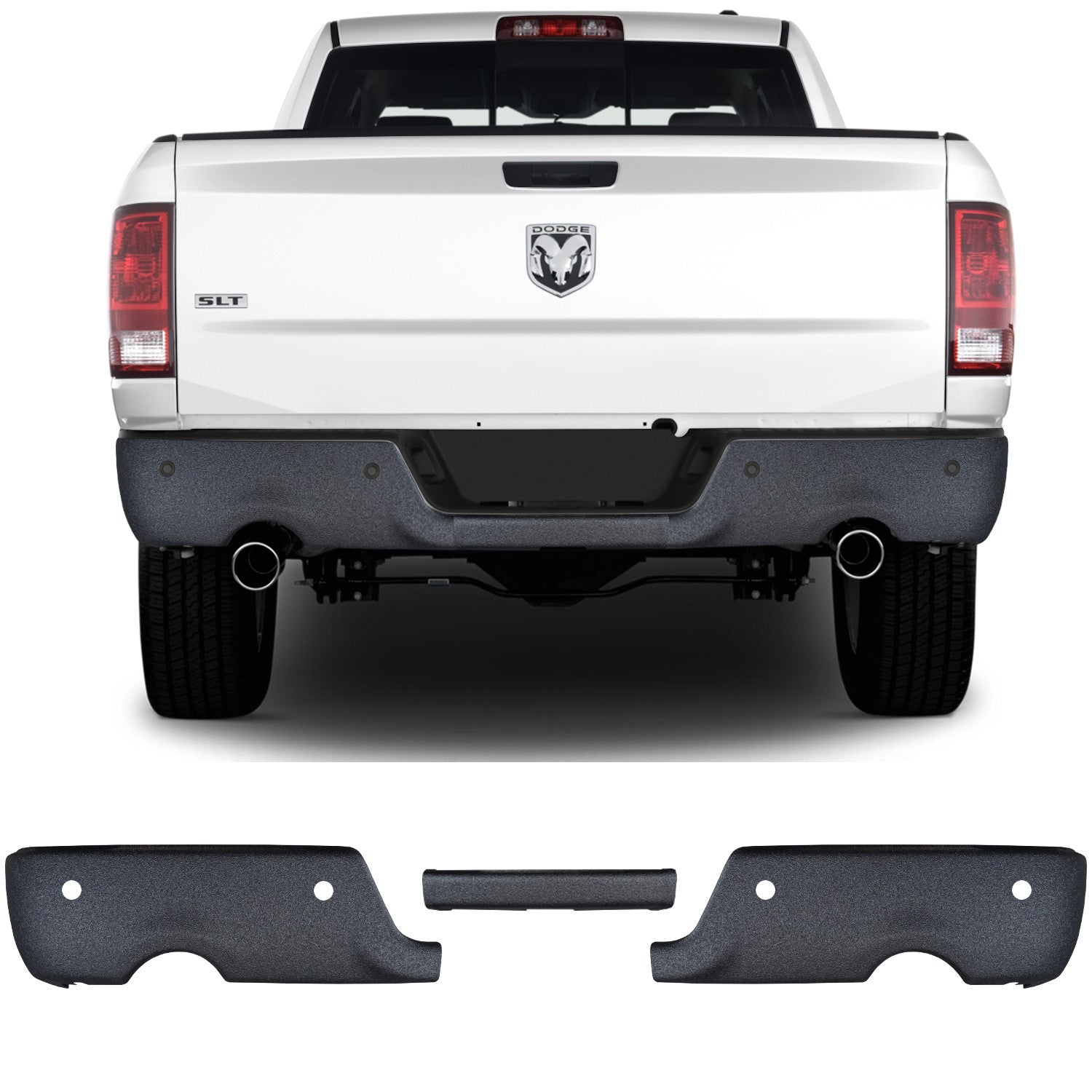 2009-2018 Ram - Rear BUMPERSHELLZ™ - Chrome Delete Truck Bumper Caps
