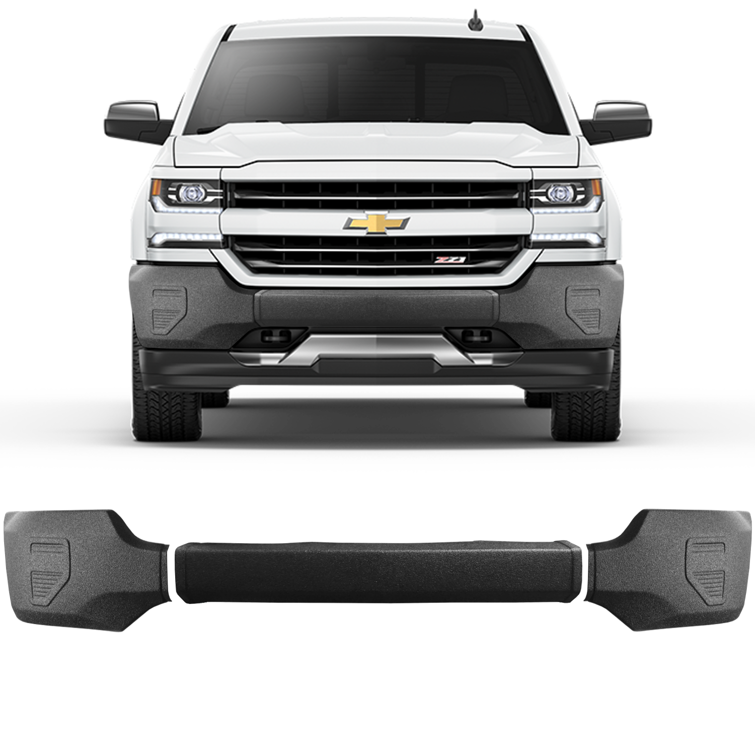 2016-2018 Chevy Silverado 1500 - Front BUMPERSHELLZ™ -Chrome Delete Bumper Cap Kit
