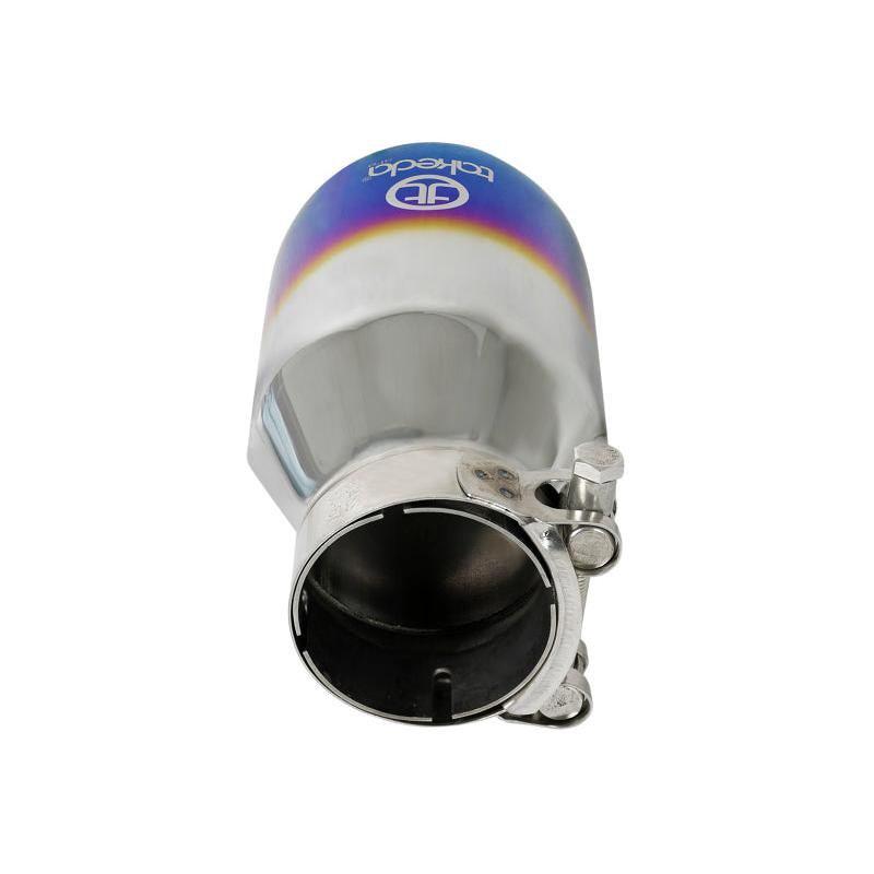 aFe Takeda 304 Stainless Steel Clamp-On Exhaust Tip 2.5in Inlet / 4in Outlet - Blue Flame-SR1 Performance