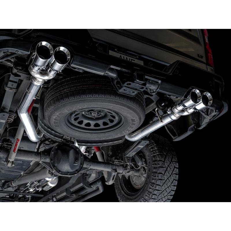 AWE Tuning 4th Gen GM 1500 6.2L 0FG Catback Split Rear Exit (w/ Bumper Cutouts) - Quad Chrome Tips