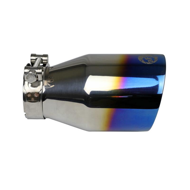 aFe Mach Force XP 304 Stainless Steel Clamp-On Exhaust Tip 2.5in Inlet / 4in Outlet - Blue Flame