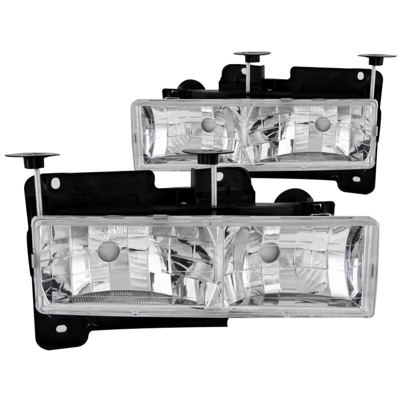 ANZO 1988-1998 Chevrolet C1500 Crystal Headlights with Chrome Housing, Clear Lens - Pair