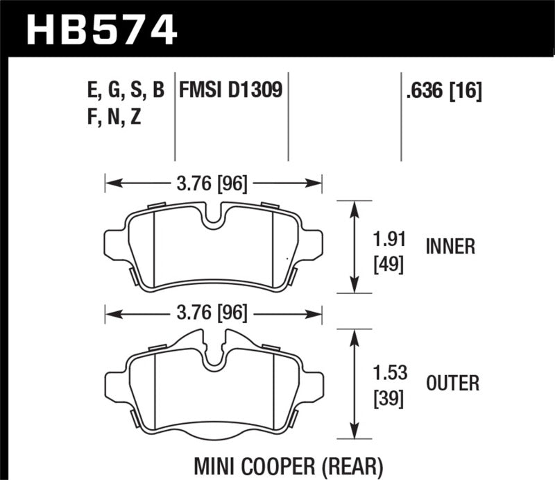 Hawk 07+ Mini Cooper HP+ Street Rear Brake Pads-SR1 Performance