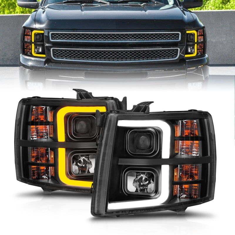 ANZO 2007-2013 Chevrolet Silverado 1500 Projector w/ Light Bar Black Housing w/ Sequential-SR1 Performance