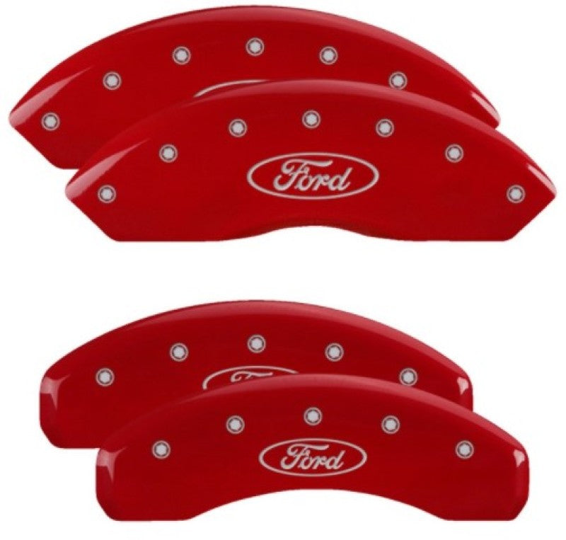 MGP 10248SFRDRD Aluminum Caliper Covers for Ford Ranger and Bronco - Red Finish with Engraved Oval Logo