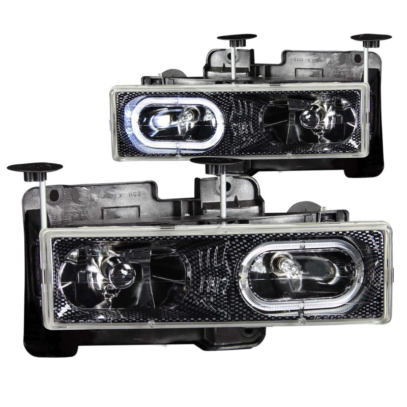 ANZO 1988-1998 Chevrolet C1500 Crystal Headlights with Halo and Carbon Housing