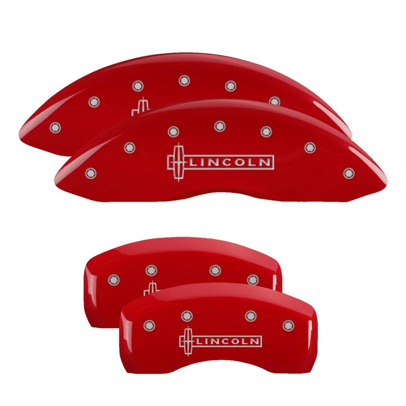 MGP 4 Caliper Covers Engraved Front & Rear Lincoln Red finish silver ch