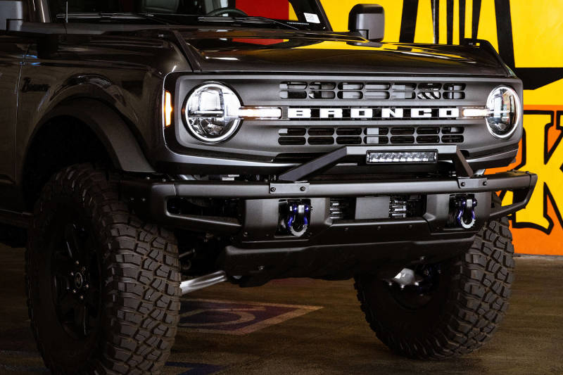 DV8 Offroad Ford Bronco Factory Modular Front Bumper Bull Bar with Low Profile Design and 13-Inch LED Light Mount