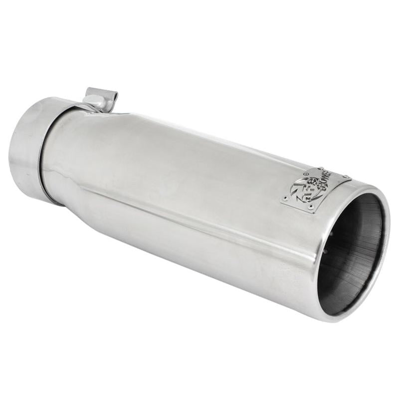 aFe MACH Force-XP 304 SS Sing Wall Pol Exh Tip Univ Exit 3in Inlet x 4in Outlet x 12in L - Clamp On-SR1 Performance