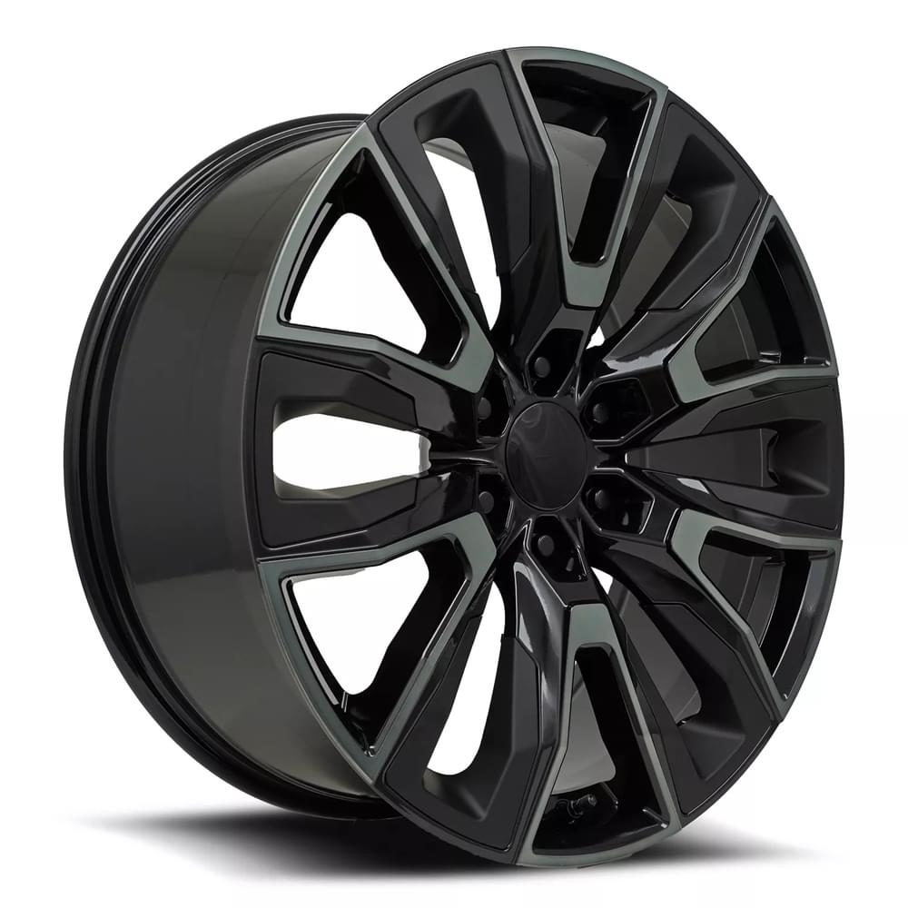 22X9 6X5.5 +28 HB 78.1 GM SPLIT 6 SPK REPLICA BLK/MACH- DARK CLR/SATIN BLK INSRT-SR1 Performance