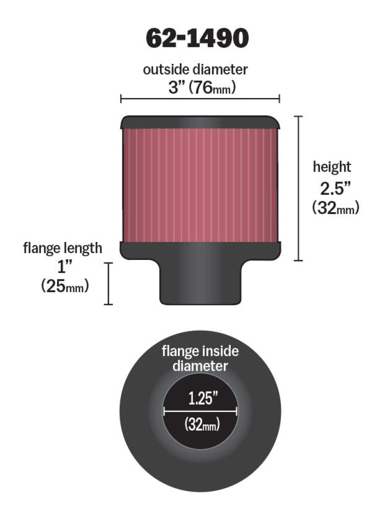 K&N Rubber Base Chrome Top Push-In Crankcase Vent Filter 3in OD x 2-1/2in H.-SR1 Performance