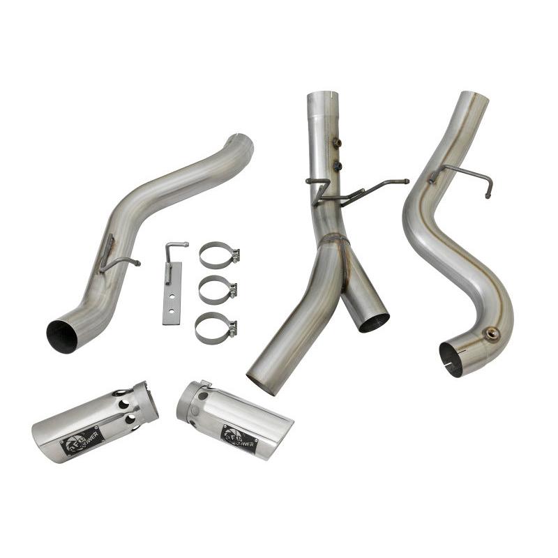 aFe Large Bore-HD 4in 409-SS DPF-Back Exhaust w/Dual Polished Tips 2017 GM Duramax V8-6.6L (td) L5P