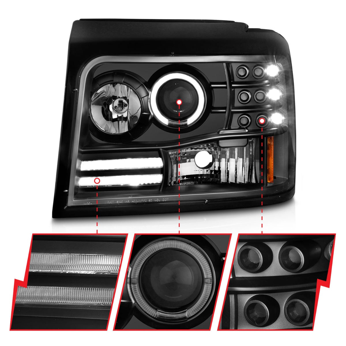 FORD F-150/BRONCO 92-96 / F-250/350 92-98 PROJECTOR HALO HEADLIGHTS BLACK (1 PC)