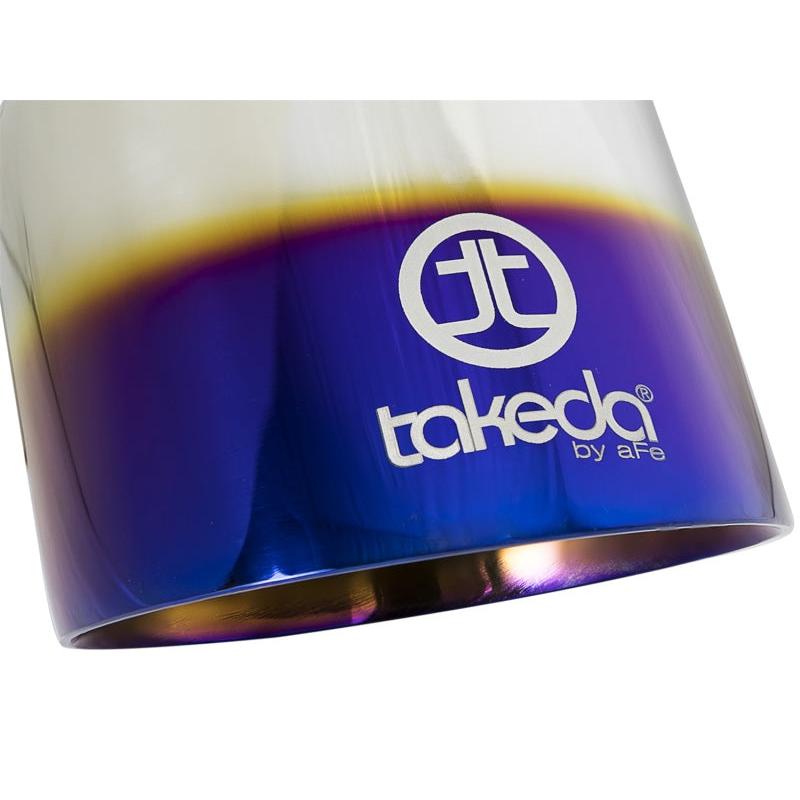 aFe Takeda 304 Stainless Steel Clamp-On Exhaust Tip 2.5in. Inlet / 4.5in. Outlet - Blue Flame-SR1 Performance