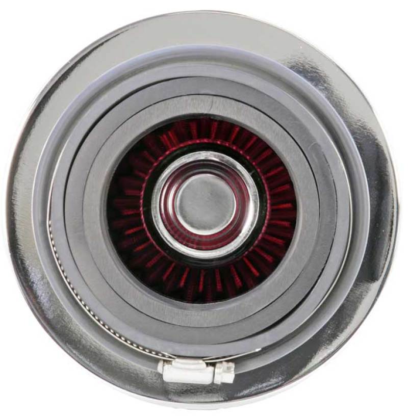 K&N Universal Air Filter Chrome Round Tapered Red - 4in Flange ID x 1.125in Flange Length x 5.5in H-SR1 Performance