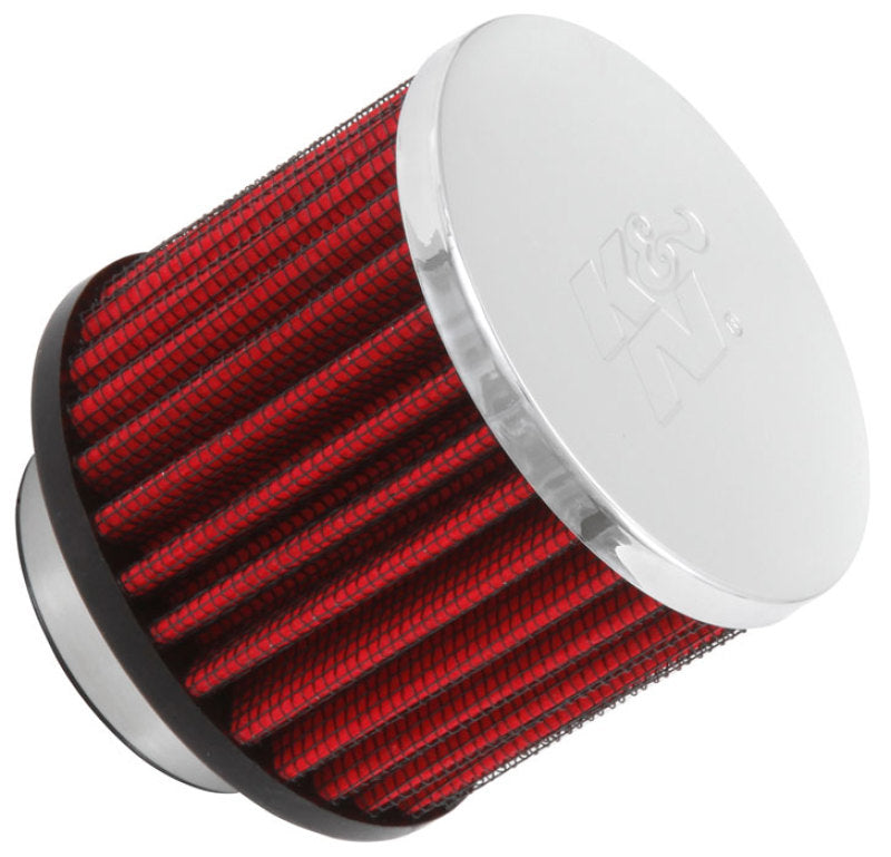 K&N 1.5in Flange ID x 3in OD x 2.5in H Chrome Finish Rubber Base Crankcase Vent Filter-SR1 Performance