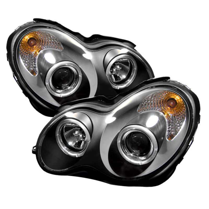 Spyder Mercedes Benz C-Class 01-05 4 DrProjector Headlights Halogen LED Halo Blk PRO-YD-MBW203-HL-BK