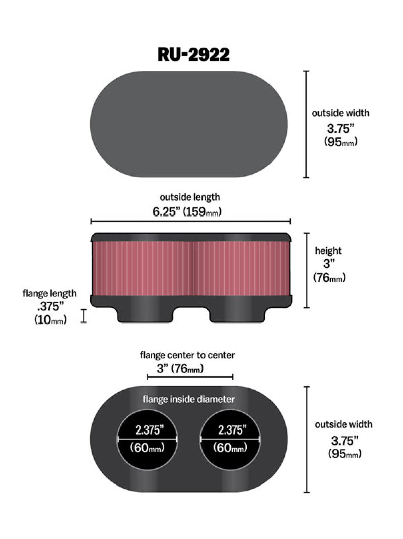 K&N Filter Universal Filter 2 3/4 inch Dual Flange GSXR Oval (2/Box)-SR1 Performance