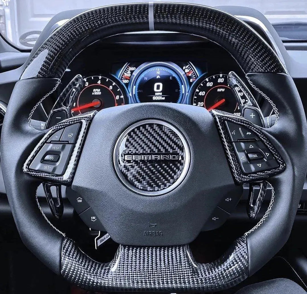Camaro 2016-2024 Carbon Fiber Steering Wheel Airbag Center Overlay - carbonaddons Carbon Fiber Parts, Accessories, Upgrades, Mods