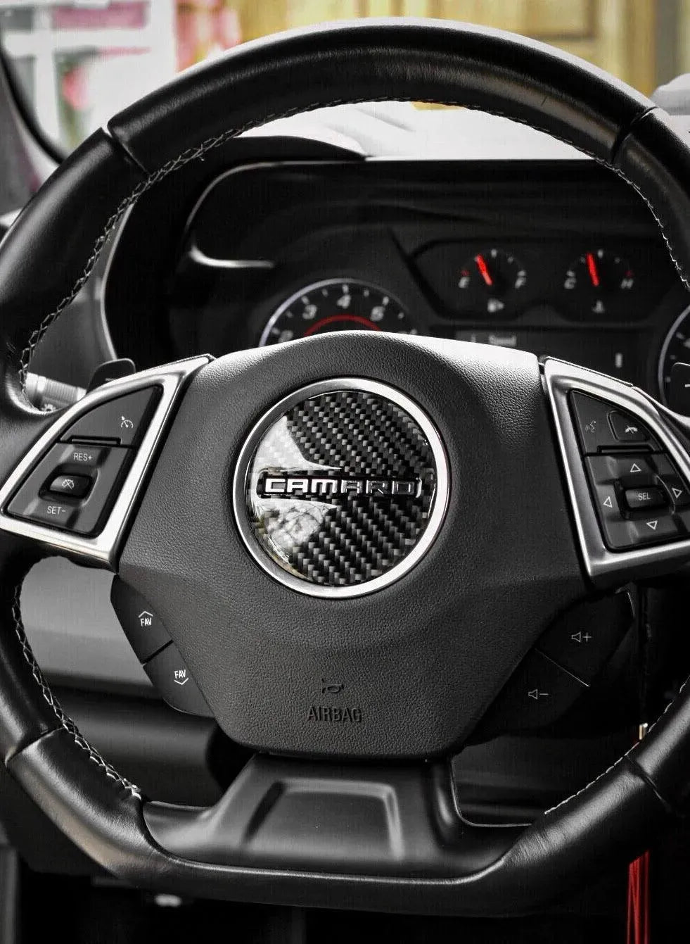 Camaro 2016-2024 Carbon Fiber Steering Wheel Airbag Center Overlay - carbonaddons Carbon Fiber Parts, Accessories, Upgrades, Mods