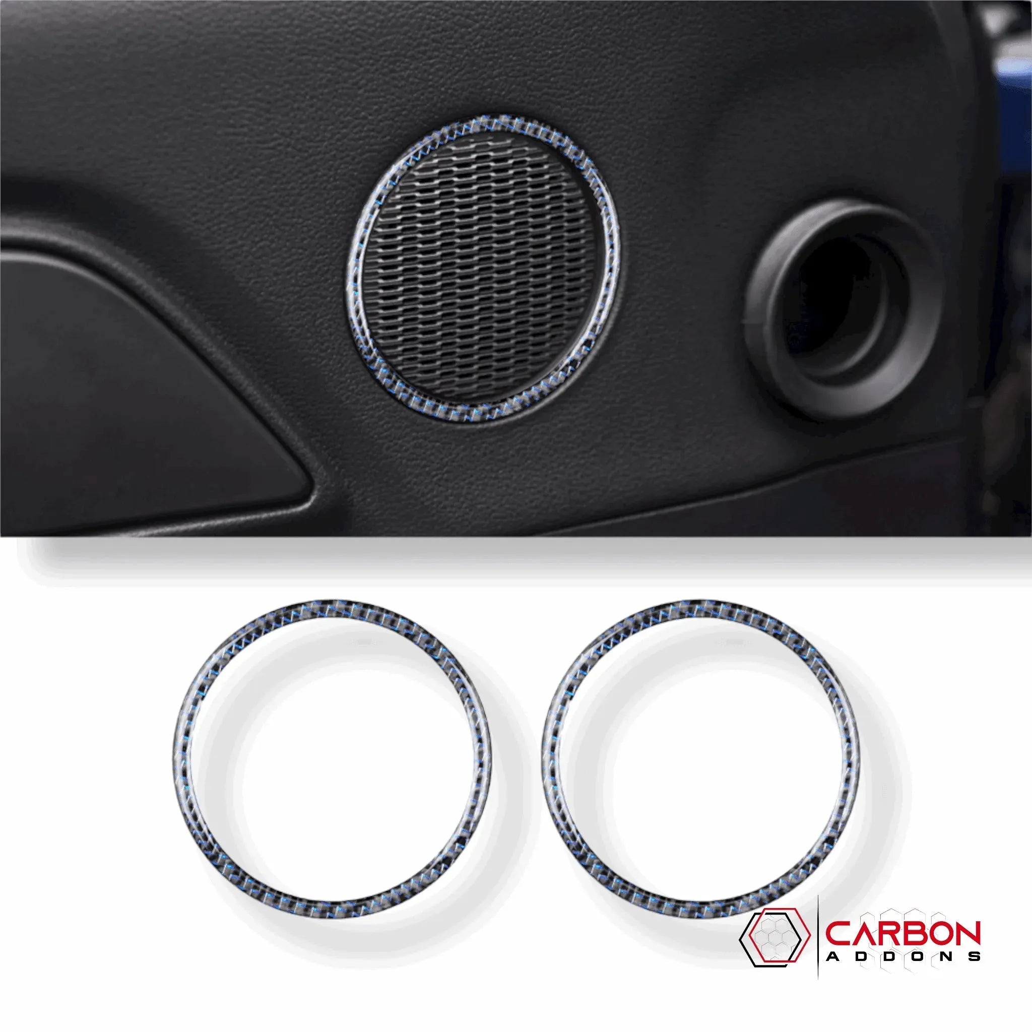 Carbon Fiber Door Speaker Trim Overlay for Ford Mustang 2015-2023 - carbonaddons Carbon Fiber Parts, Accessories, Upgrades, Mods
