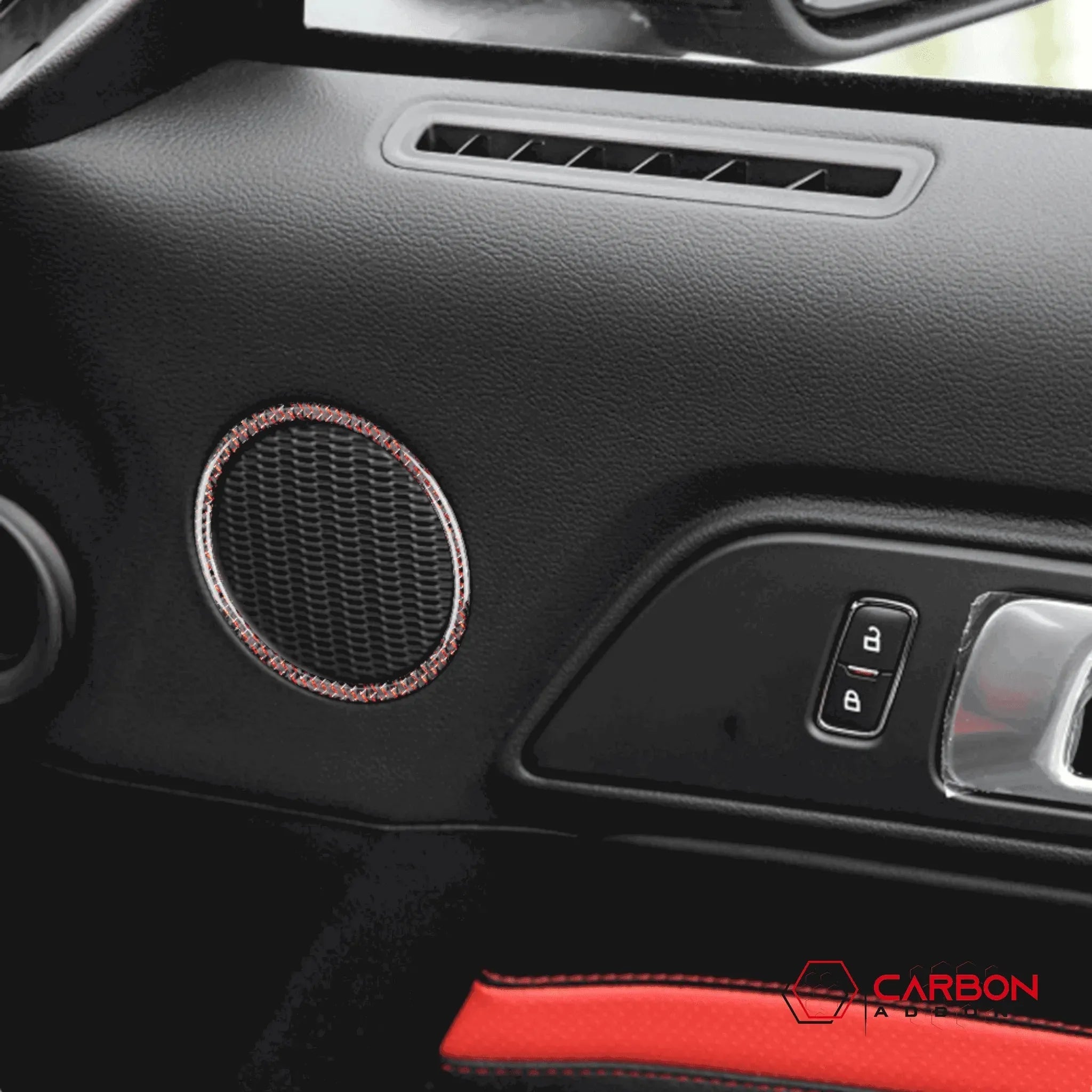 Carbon Fiber Door Speaker Trim Overlay for Ford Mustang 2015-2023 - carbonaddons Carbon Fiber Parts, Accessories, Upgrades, Mods