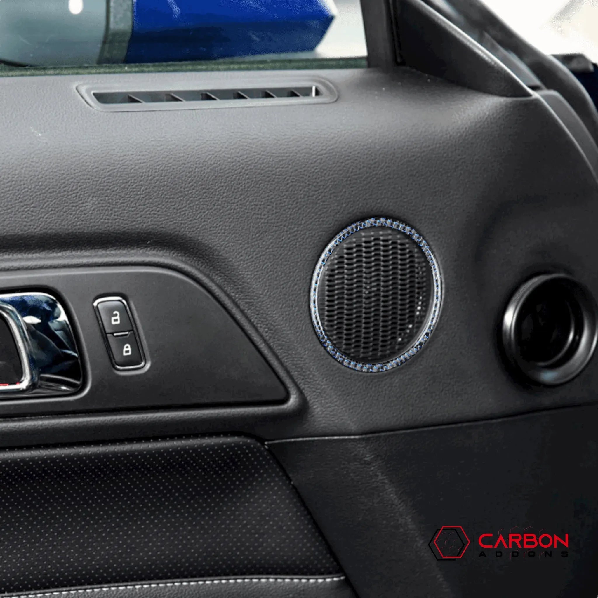 Carbon Fiber Door Speaker Trim Overlay for Ford Mustang 2015-2023 - carbonaddons Carbon Fiber Parts, Accessories, Upgrades, Mods