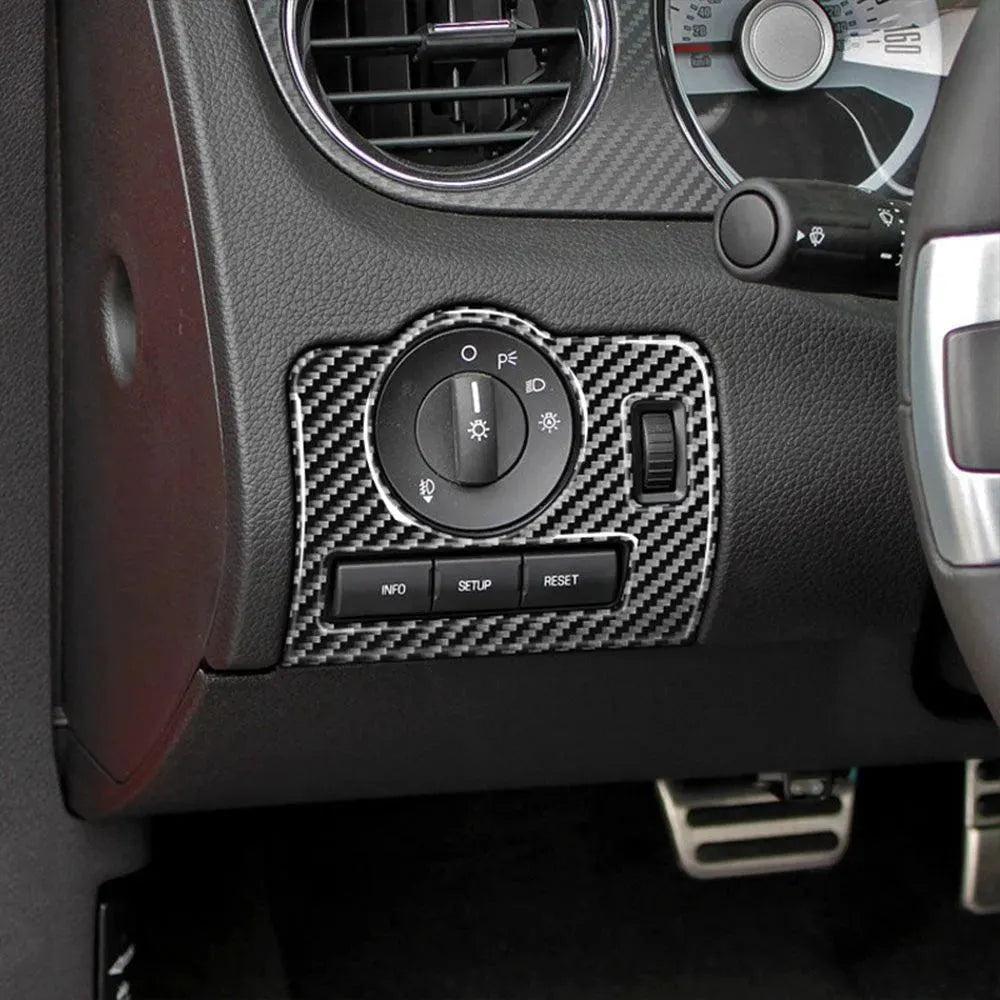 Carbon Fiber Headlight Control Trim interior Overlay For Ford Mustang 2010-2014 - carbonaddons Carbon Fiber Parts, Accessories, Upgrades, Mods