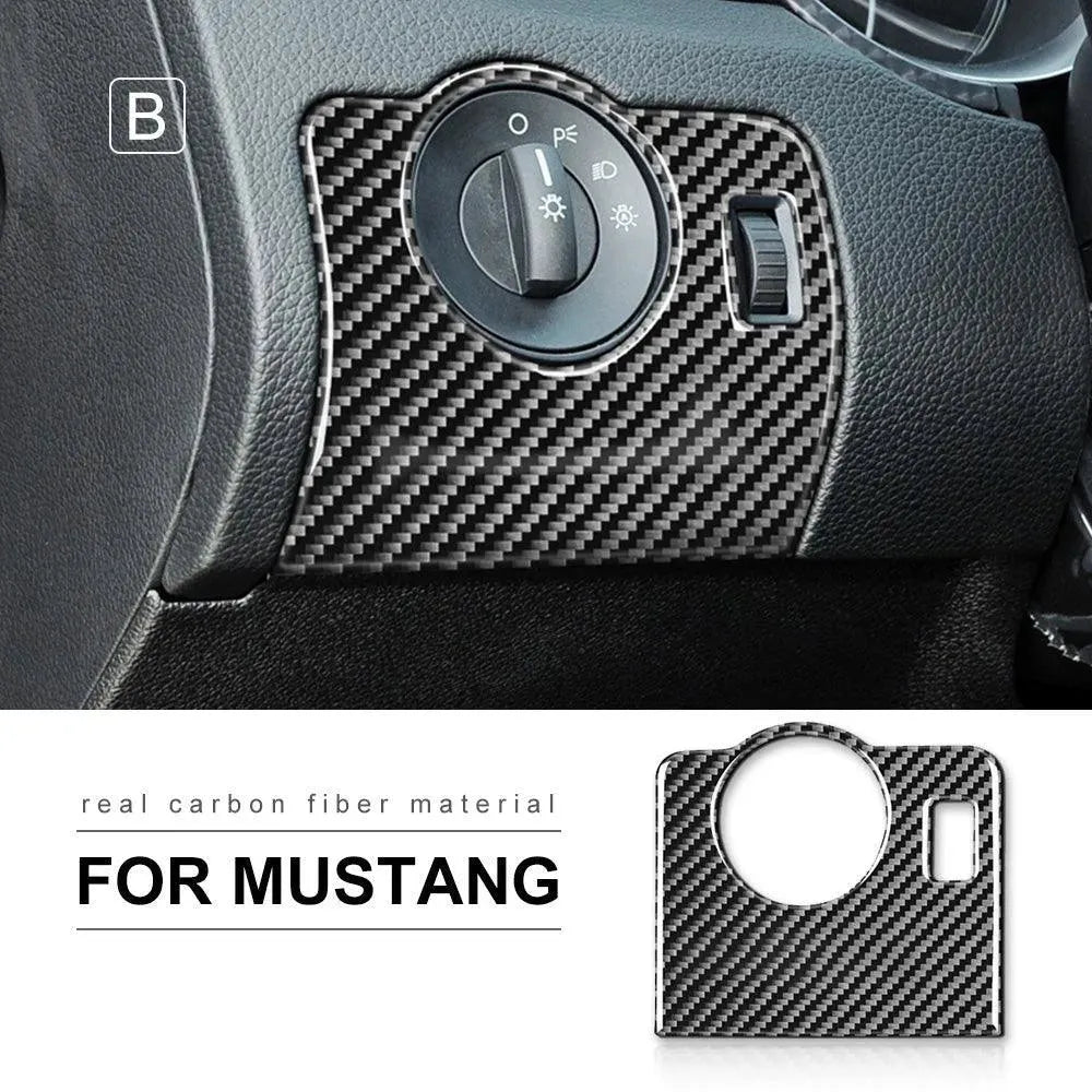 Carbon Fiber Headlight Control Trim interior Overlay For Ford Mustang 2010-2014 - carbonaddons Carbon Fiber Parts, Accessories, Upgrades, Mods