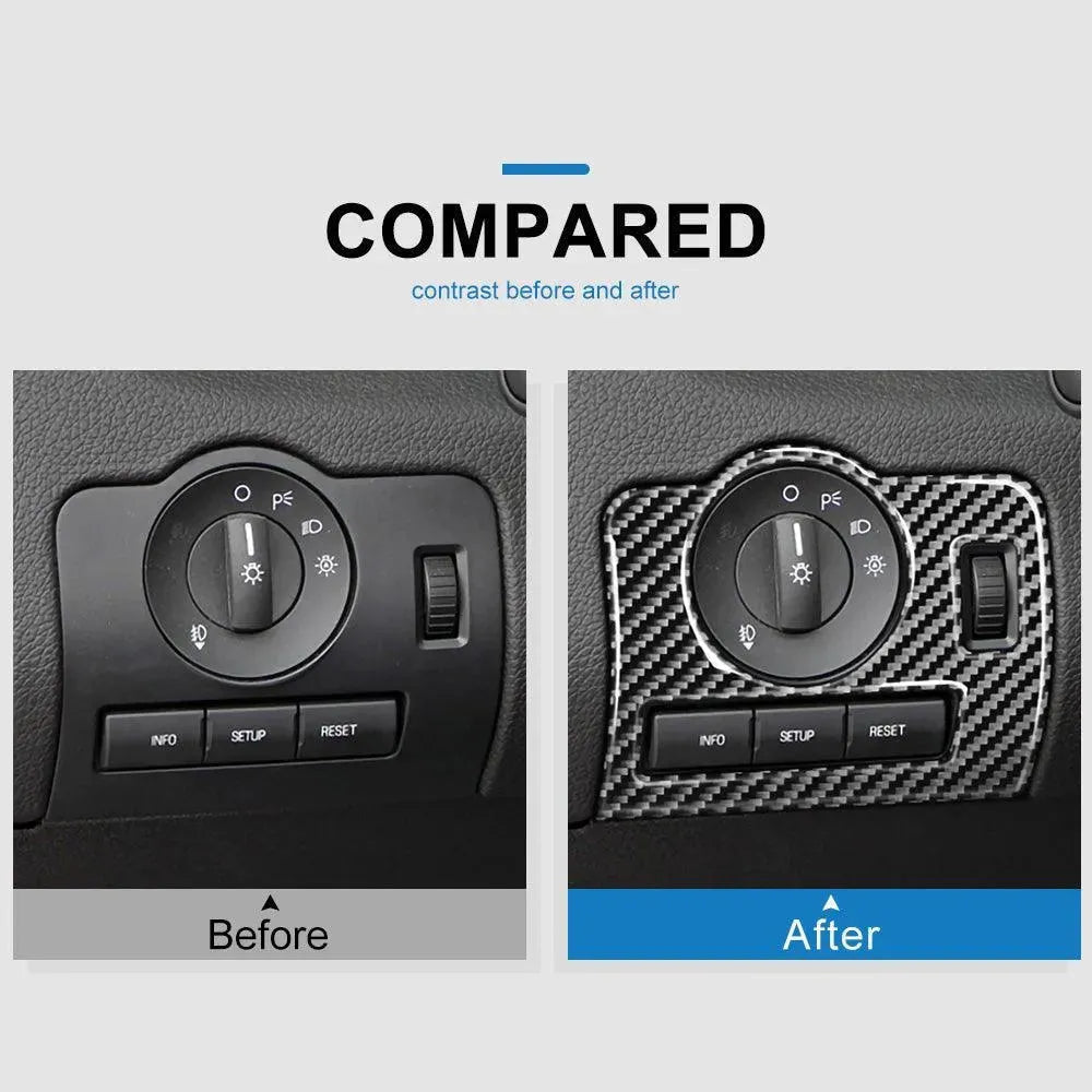 Carbon Fiber Headlight Control Trim interior Overlay For Ford Mustang 2010-2014 - carbonaddons Carbon Fiber Parts, Accessories, Upgrades, Mods