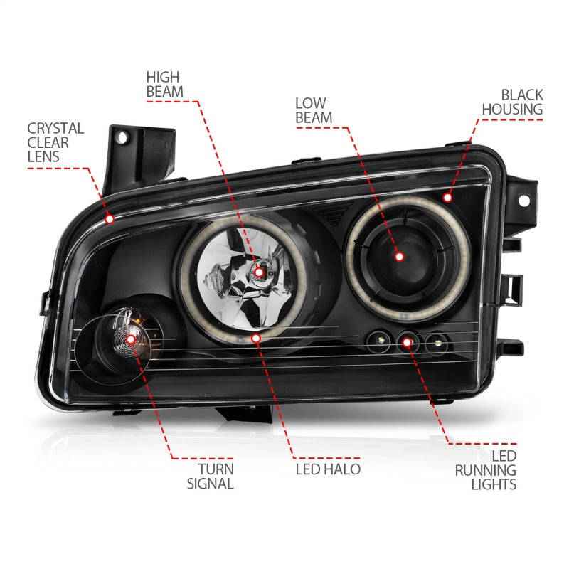 ANZO 2006-2010 Dodge Charger Projector Headlights w/ Halo Chrome (CCFL)-SR1 Performance