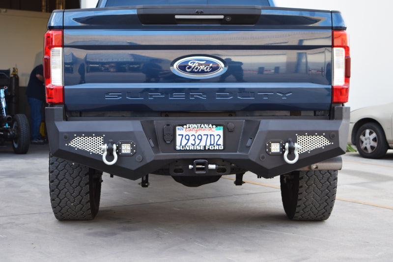 DV8 Offroad 2017+ Ford F-250/350/450 Rear Bumper with LED Backup Lights and Mesh Aluminum Grills