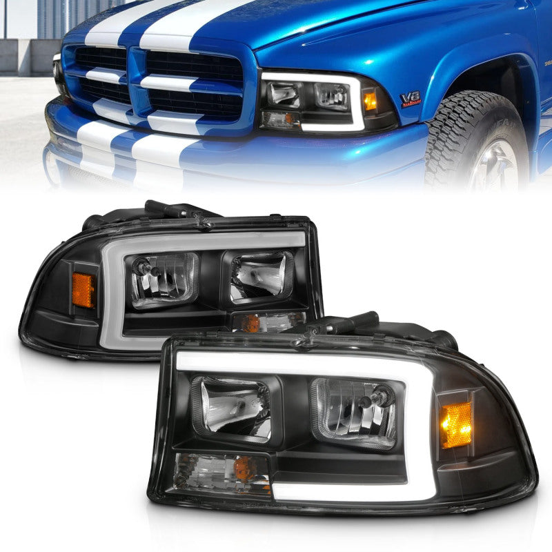 ANZO 97-04 Dodge Dakota/Durango Crystal headlight Set w/ Light Bar Black Housing-SR1 Performance