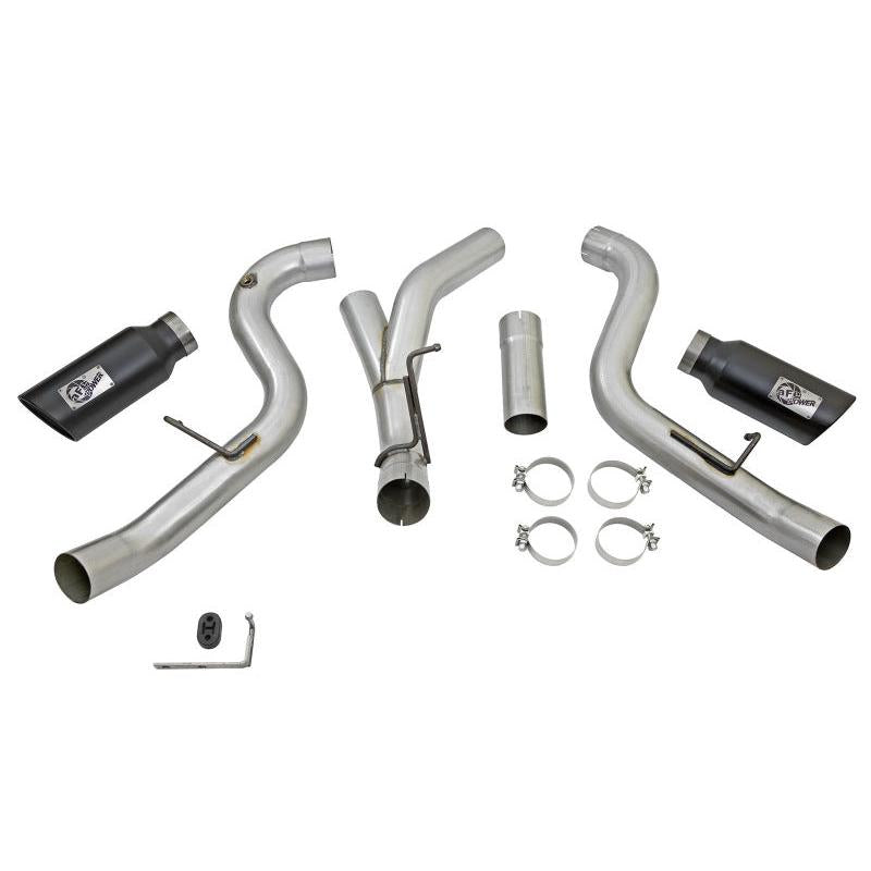 aFe LARGE Bore HD 4in Dual DPF-Back SS Exhaust w/Black Tip 16-17 GM Diesel Truck V8-6.6L (td) LML